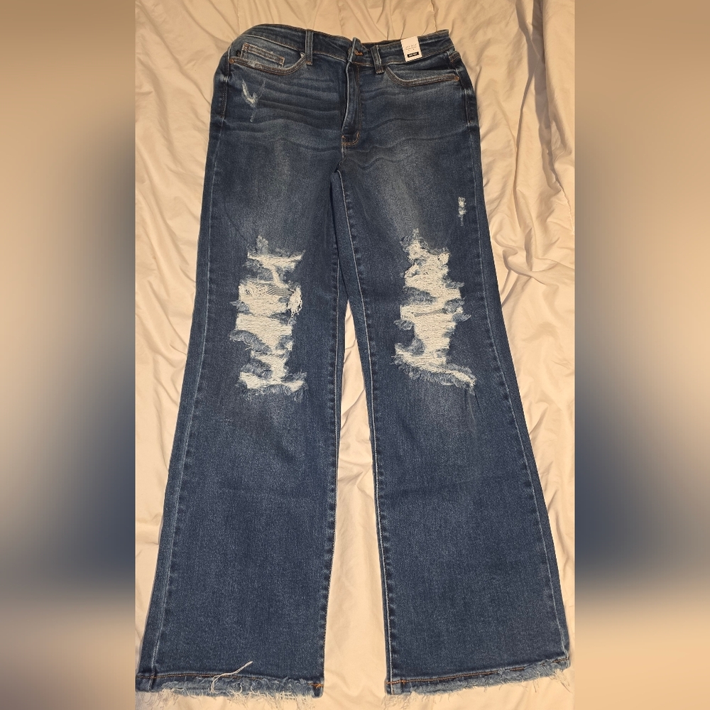Judy Blue Distressed Blue Women's Dad Jeans